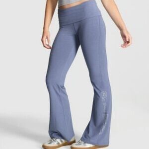 PINK Victoria's Secret Dusty Iris Blue Foldover Flare Leggings NWT